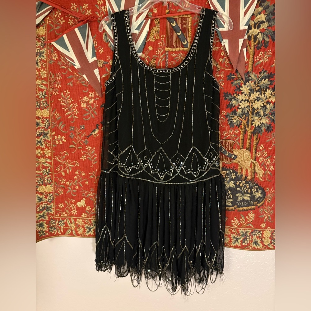 Damaged Romeo & Juliet Couture Beaded Dress Drop Waist Flapper Roaring 20s Jazz